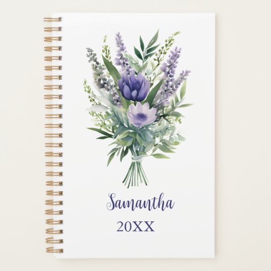 Monogram Paarse Lavendelbloemen Eucalyptus Jaarlij Planner (Voorkant)