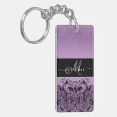 Monogram Paarse lavender Glitter Sleutelhanger (Voorkant Links)