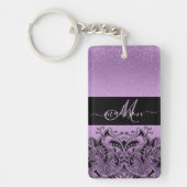 Monogram Paarse lavender Glitter Sleutelhanger (Voorkant)