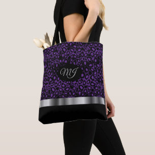 Monogram Paarse Leopard Pattern Canvas tas