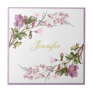 Monogram Paarse Lila Roze Bloemen Vintage Elegant Tegeltje