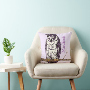 Monogram Paarse Limoen Baby Girl  Owl Kussen