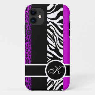 Monogram Paarse luipaard en Zebra iPhone 11 Hoesje
