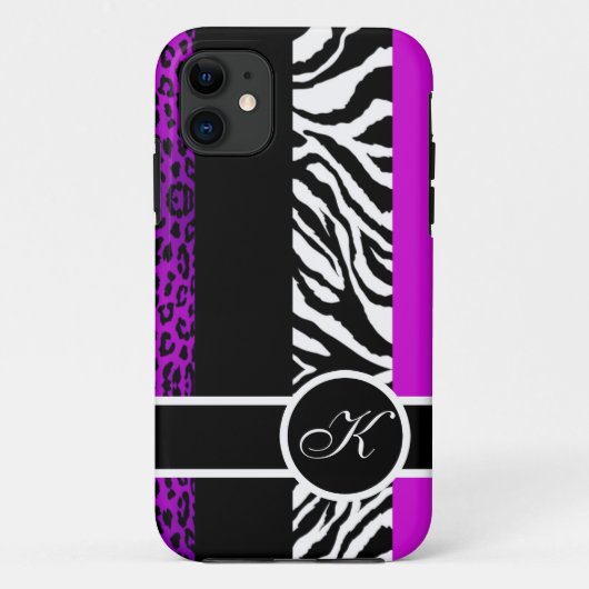 Monogram Paarse luipaard en Zebra Case-Mate iPhone Case (Achterkant)
