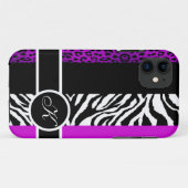 Monogram Paarse luipaard en Zebra Case-Mate iPhone Case (Achterkant (horizontaal))