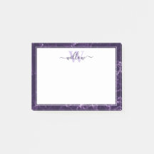 Monogram Paarse marmer Pattern Post-it Notes