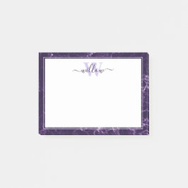 Monogram Paarse marmer Pattern Post-it Notes