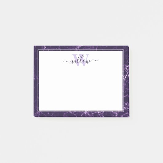 Monogram Paarse marmer Pattern Post-it Notes (Voorkant)