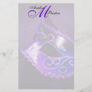 Monogram Paarse Masquerade bruiloft briefpapier