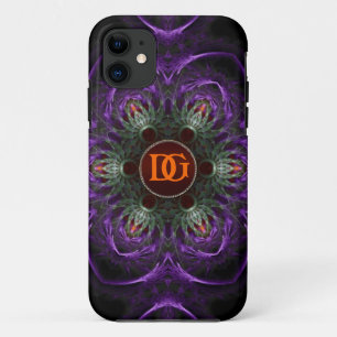 Monogram Paarse Medieval Floral iPhone 5 iPhone 11 Hoesje