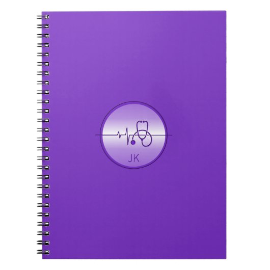 Monogram Paarse Medische Stethoscoop Hartslag Notitieboek (Voorkant)