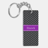 Monogram Paarse naam zwarte en witte poka Dots Sleutelhanger (Voorkant Links)