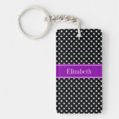 Monogram Paarse naam zwarte en witte poka Dots Sleutelhanger (Voorkant)