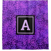 Monogram paarse ombre bladpatroon vet modern douchegordijn (Voorkant)