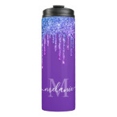 Monogram Paarse Ombre Rainbow Glitter Drip Thermosbeker (Voorkant)