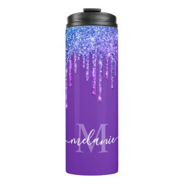 Monogram Paarse Ombre Rainbow Glitter Drip Thermosbeker