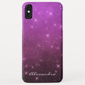 Monogram Paarse Ombre Sparkle Stars Midnight Sky Case-Mate iPhone Case (Achterkant)