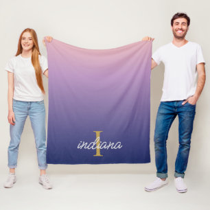 Monogram Paarse Ombre stijlvolle scriptnaam Fleece Deken