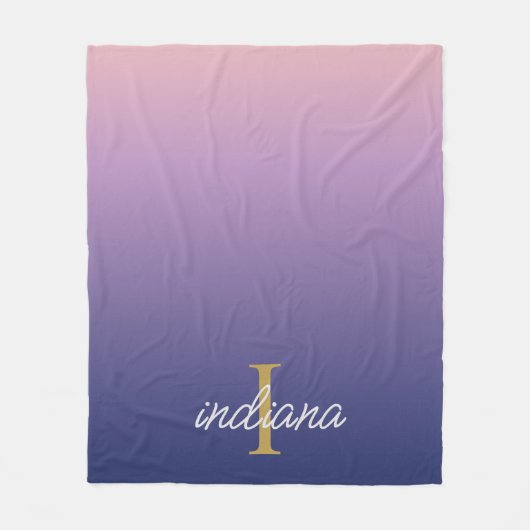Monogram Paarse Ombre stijlvolle scriptnaam Fleece Deken (Voorkant)