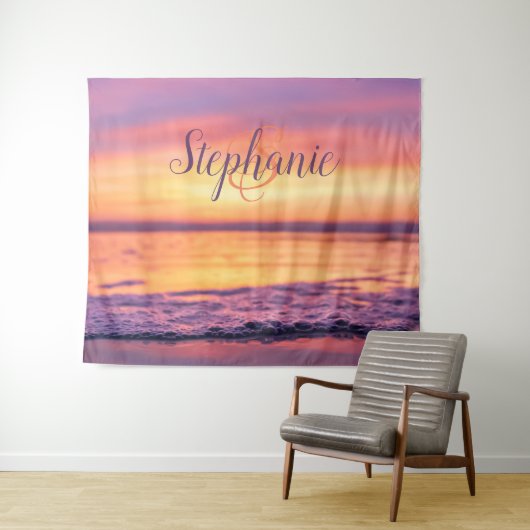 Monogram Paarse Oranje Ocean Wave Sunset Wandkleed (In Situ (horizontaal))