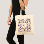 Monogram Paarse Pansy bloempatroon Waterverf Tote Bag (Voorkant (product))