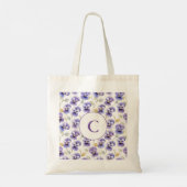 Monogram Paarse Pansy bloempatroon Waterverf Tote Bag (Achterkant)