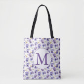 Monogram Paarse Pansy bloempatroon Waterverf Tote Bag (Voorkant)
