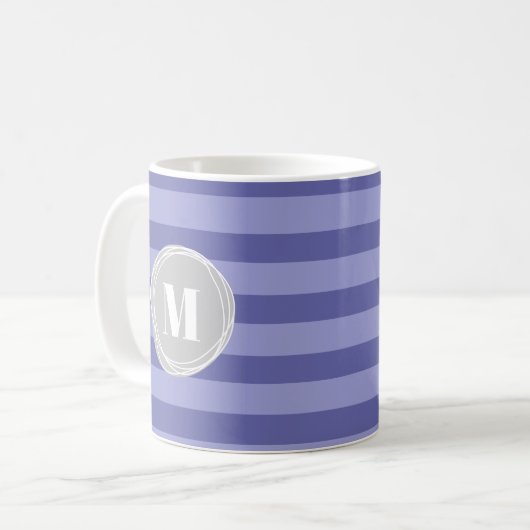 Monogram Paarse Periwinkle Stripes Koffiemok (Voorkant links)