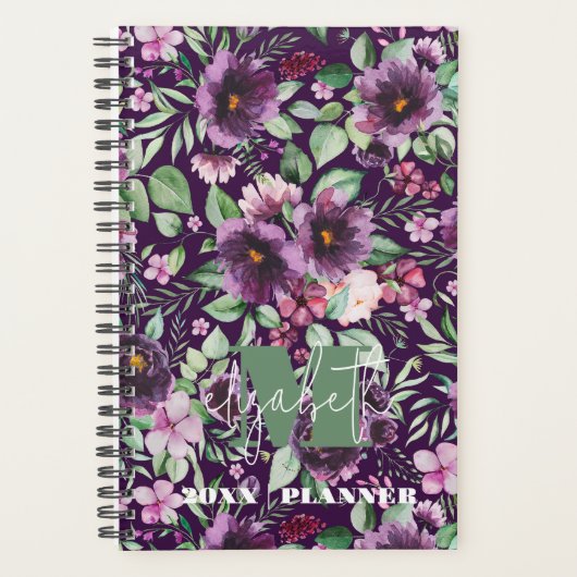 Monogram Paarse pioenen Planner (Voorkant)