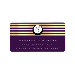 Monogram Paarse Plum Faux Gold RSVP Stripes Etiket
