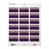 Monogram Paarse Plum Faux Gold RSVP Stripes Etiket (Full Sheet)