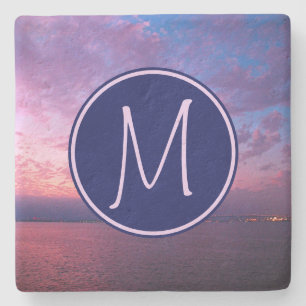 Monogram Paarse Roze Blauw Californië Ocean Sunset Stenen Onderzetter