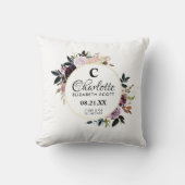 Monogram Paarse Roze Bloemen Geboortestatus Kussen (Voorkant)