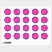 Monogram Paarse Roze Bloemenwerveling Bloeipatroon Ronde Sticker (Vel)