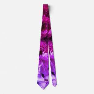 Monogram paarse roze bordeauxrode bloemenvet helde stropdas