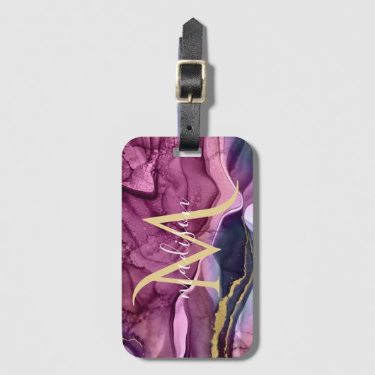 Monogram Paarse roze en goudgetijden Bagagelabel (Voorkant (verticaal))