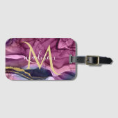 Monogram Paarse roze en goudgetijden Bagagelabel (Voorkant (horizontaal))