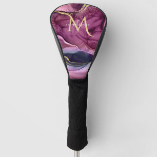 Monogram Paarse roze en goudgetijden Golf Hij Golfheadcover