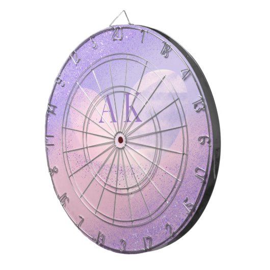 Monogram Paarse Roze Gradiënt Hart Dartbord (Voorkant Rechts)