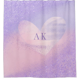 Monogram Paarse Roze Gradiënt Hart Douchegordijn