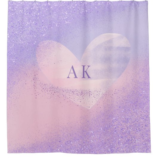 Monogram Paarse Roze Gradiënt Hart Douchegordijn (Voorkant)