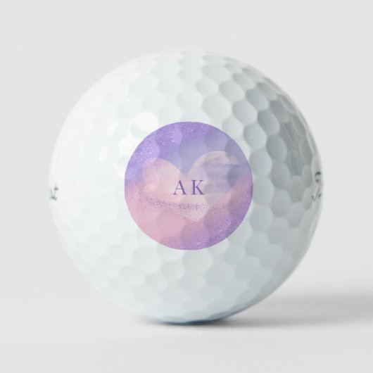 Monogram Paarse Roze Gradiënt Hart Golfballen (Voorkant)
