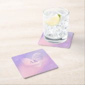 Monogram Paarse Roze Gradiënt Hart Kartonnen Onderzetters (Insitu)