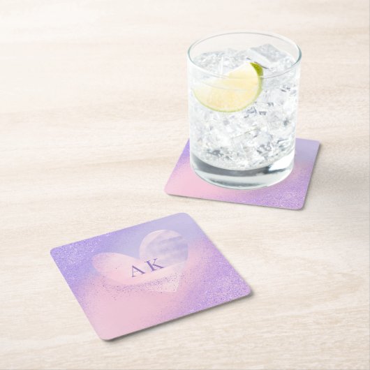 Monogram Paarse Roze Gradiënt Hart Kartonnen Onderzetters (Insitu)