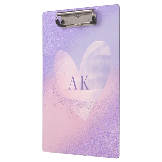 Monogram Paarse Roze Gradiënt Hart Klembord (Links)