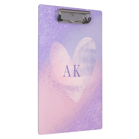 Monogram Paarse Roze Gradiënt Hart Klembord (Rechts)