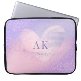 Monogram Paarse Roze Gradiënt Hart Laptop Mouw Laptop Sleeve