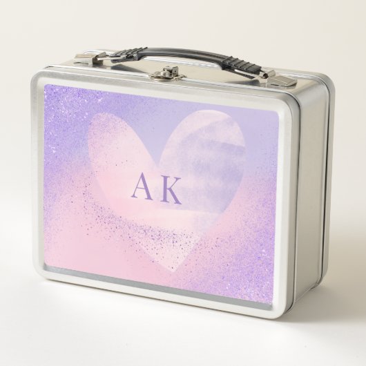Monogram Paarse Roze Gradiënt Hart Lunchbox (Voorkant)