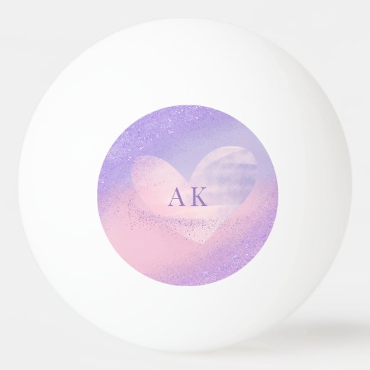 Monogram Paarse Roze Gradiënt Hart Pingpongbal (Voorkant)
