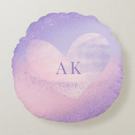 Monogram Paarse Roze Gradiënt Hart Rond Kussen